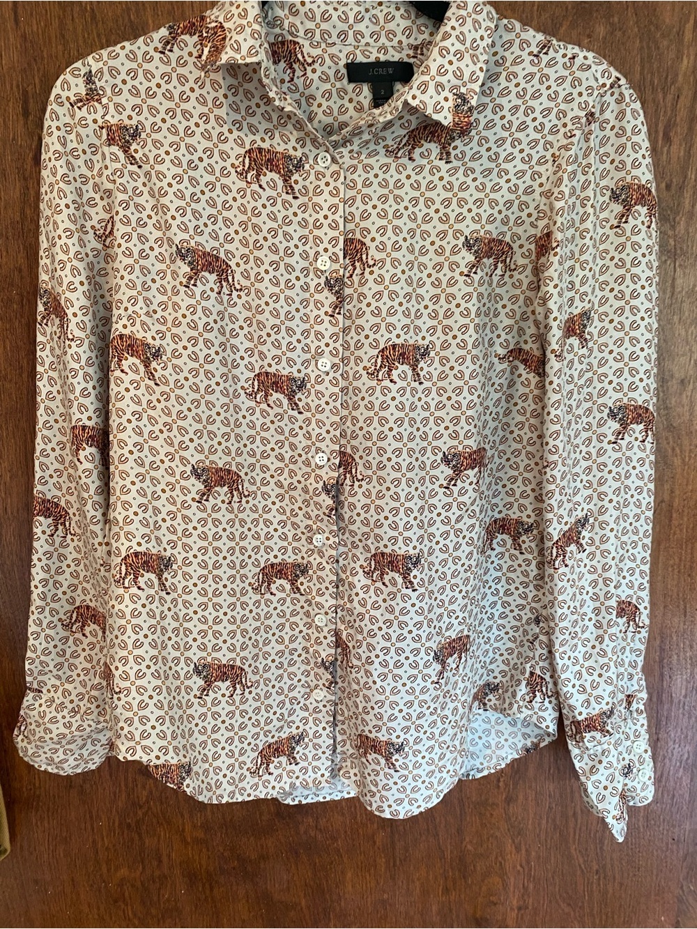 J.Crew Collection silk-twill button-up shirt in roaming tiger print - Picture 3 of 8